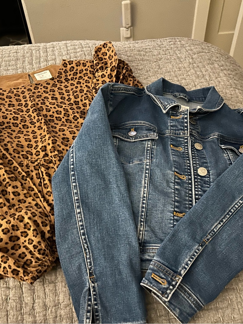 J. Crew Girls Crewcuts Leopard print peplum top and Jean jacket set